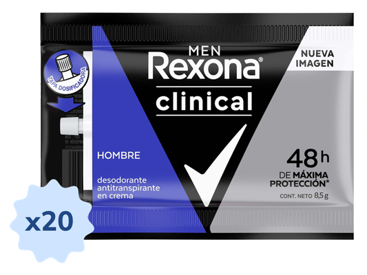 DESODORANTE REXONA CLINICAL MEN (LEVER) CAJA X 20 SOBRES DE 8,5 GR