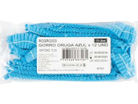 GORRO TIPO ORUGA AZUL (ALFA) X 100 UND