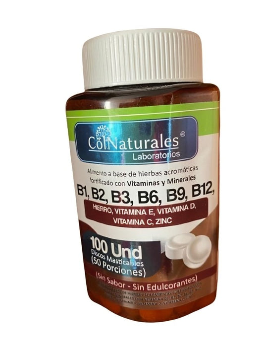 COMPLEJO B (COLNATURALES) B1,B2,B3,B6,B9,B12 X 100 TABLETAS MASTICABLES