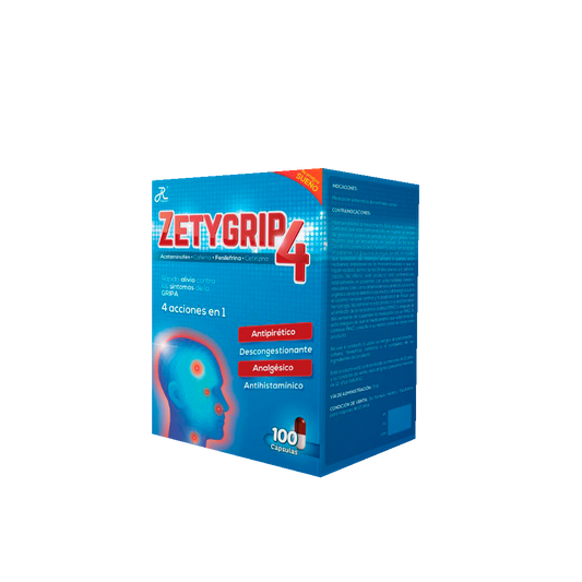 ZETYGRIP (RUECAM) 4 ACET+CAF+FEN+CETI X 100 CAP